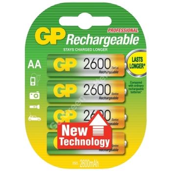 GP Ni-MH AA 1.2V 2600mAh Rechargeabe Batteries (4 pack)
